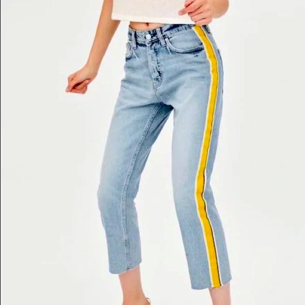 Women's Blue Jeans with Yellow Stripe